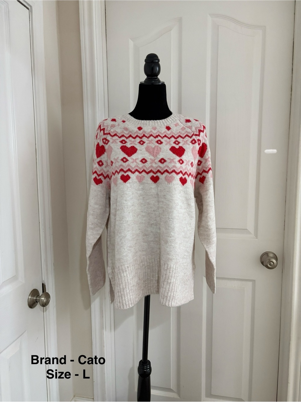 Cato Cream Sweater with Red Heart Fair Isle Yoke